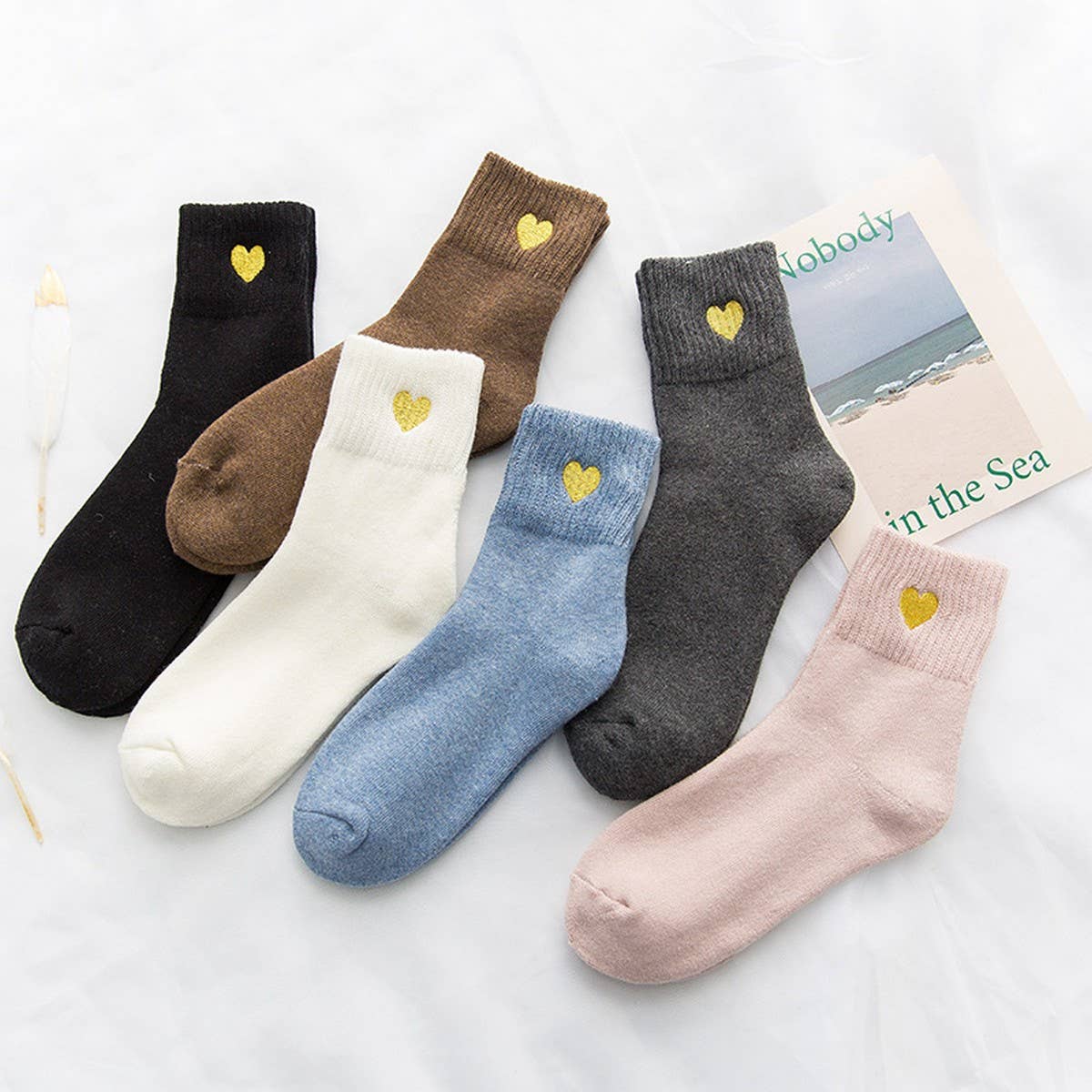 Winter Heart Embroidery Warm Terry Socks_Cwms1002