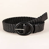 Versatile Black Round Buckle Woven Belt_Cwabe0453