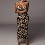 V-Neck Halter Dress Sexy Leopard Print Dress