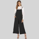 Solid-Color Straight-Leg Overalls Jumpsuit