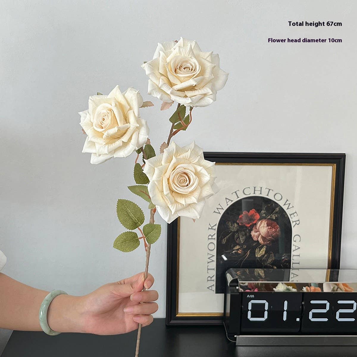 ARTIFICIAL CAPPUCCINO ROSE BOUQUET WITH 3 HEADS_CWMM6505