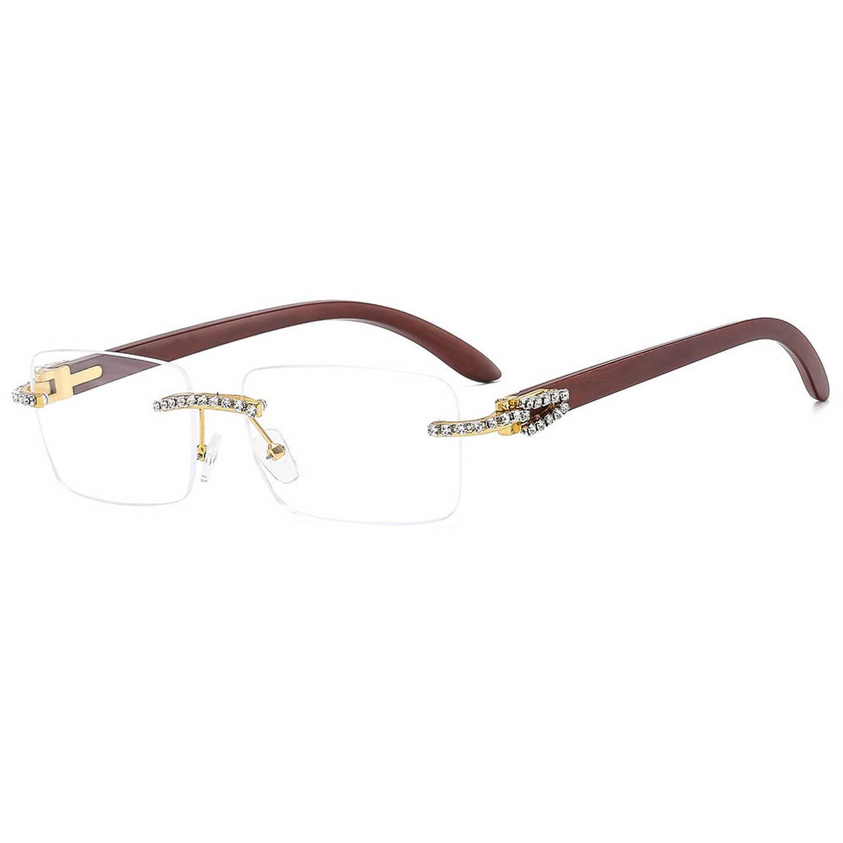 RHINESTONE FRAMELESS SQUARE SUNGLASSES FOR WOMEN_CWASG1159