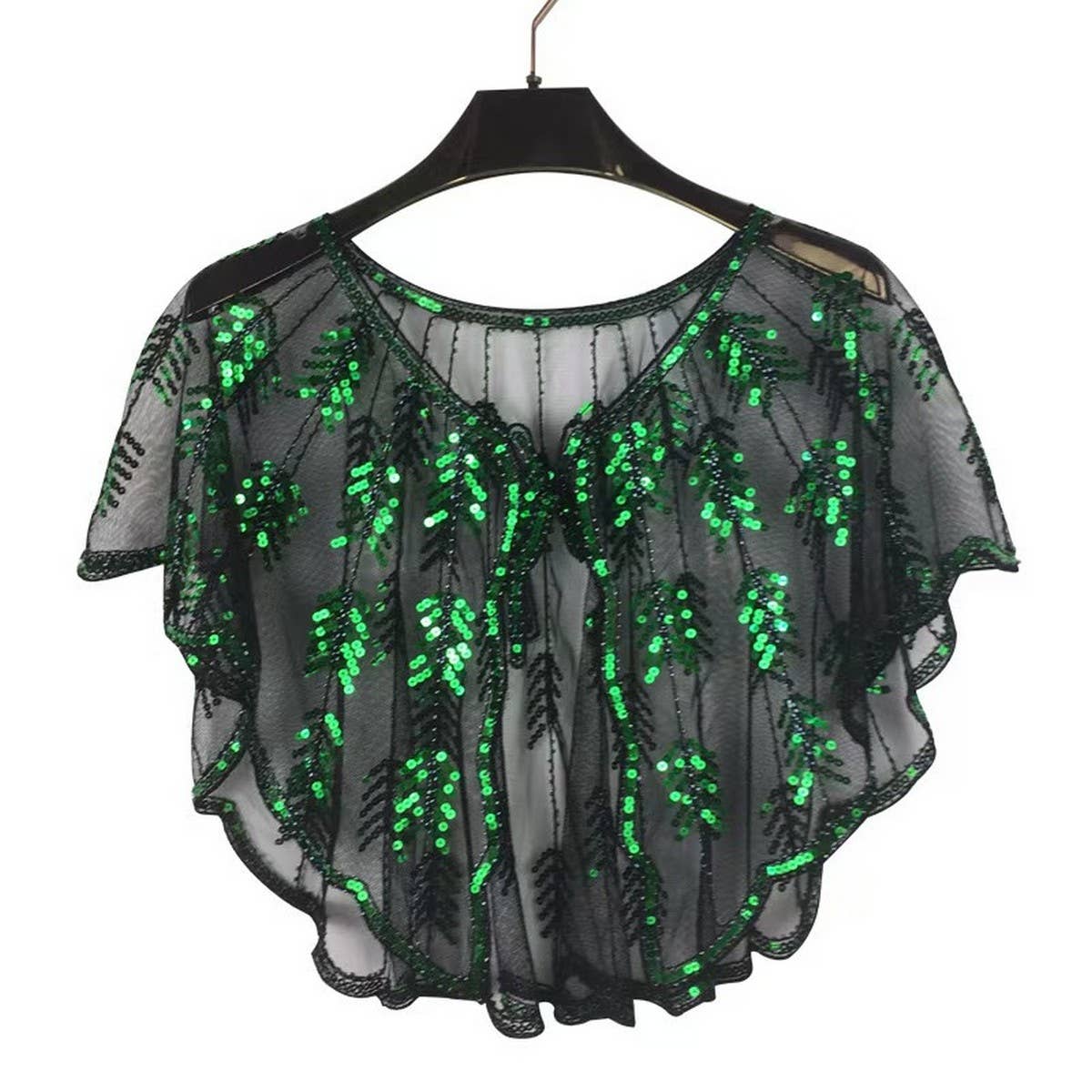 LEAF SEQUIN SHEER SHAWL EVENING PARTY CAPE_CWMM8961