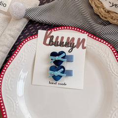 Velvet Bow Heart Clips Kids Sweet Style_Cwaha08369