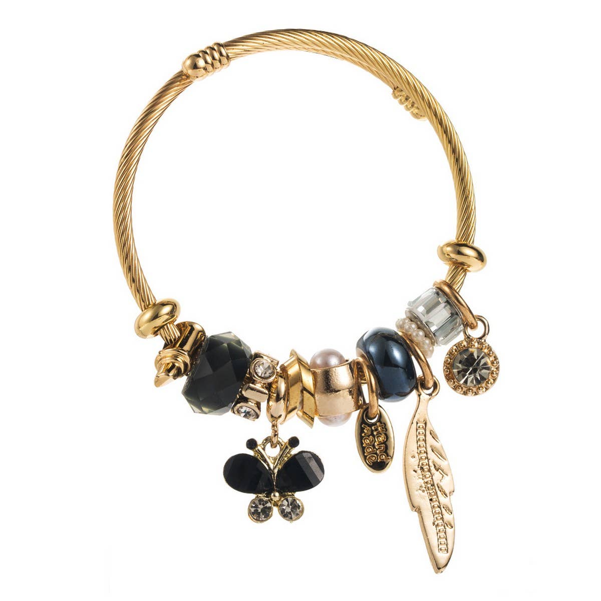 BEADED STEEL BRACELET WITH LEAF BUTTERFLY_CWMM8618