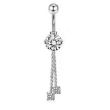 LONG CHAIN CZ BELLY RING WITH COPPER PIERCING_CWMM9232