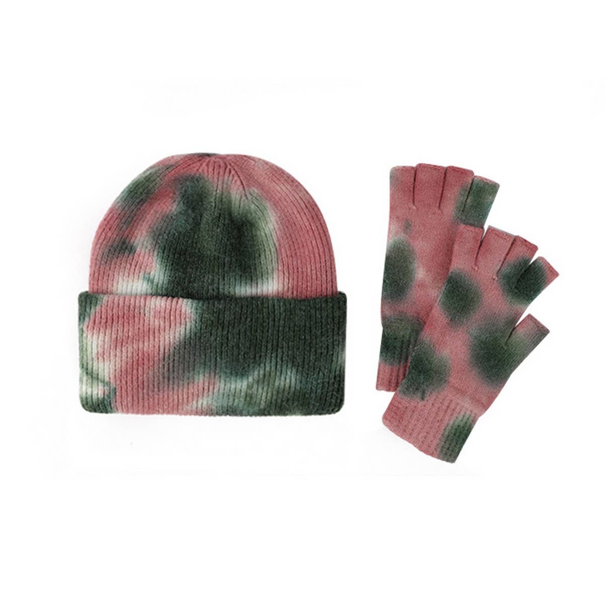 NEW WOOL TIE DYE GLOVES AND HAT TWO PIECE SET_CWMM2864