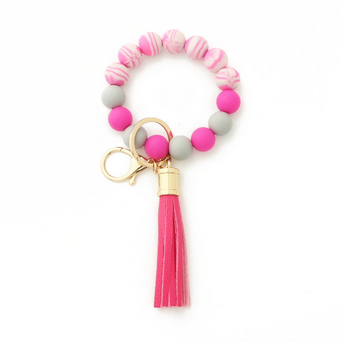 COLORFUL SILICONE BEAD BRACELET WITH WOOD KEYCHAIN_CWAB5108