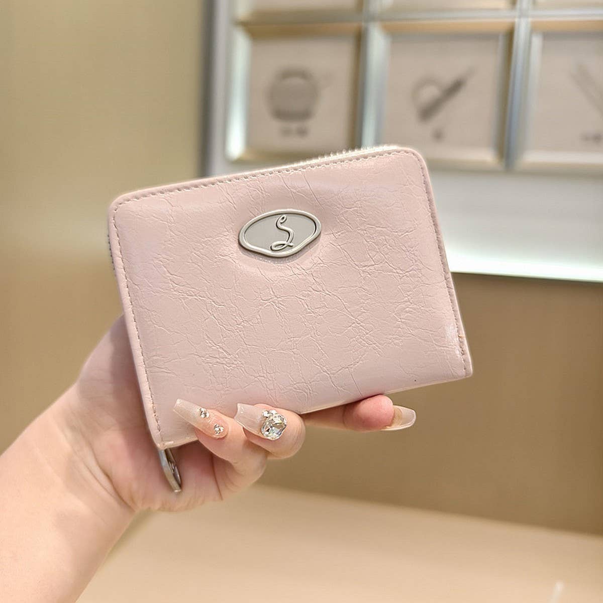 Minimalist Crackle Bifold Wallet With Zipper_Cwab06218