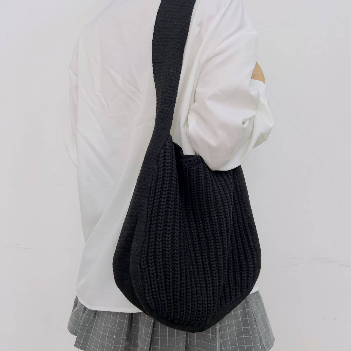 Cwab4578_Solid Color Knitted Crossbody Shoulder Bag