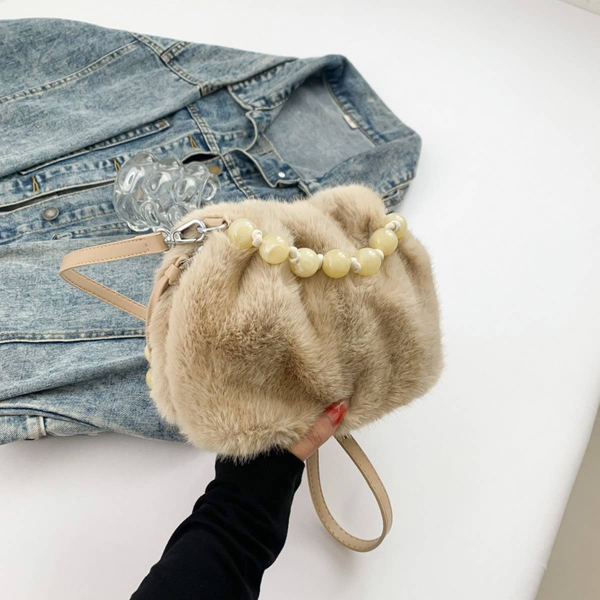 Winter Leopard Print Crossbody Bucket Plush Bag_Cwab4018