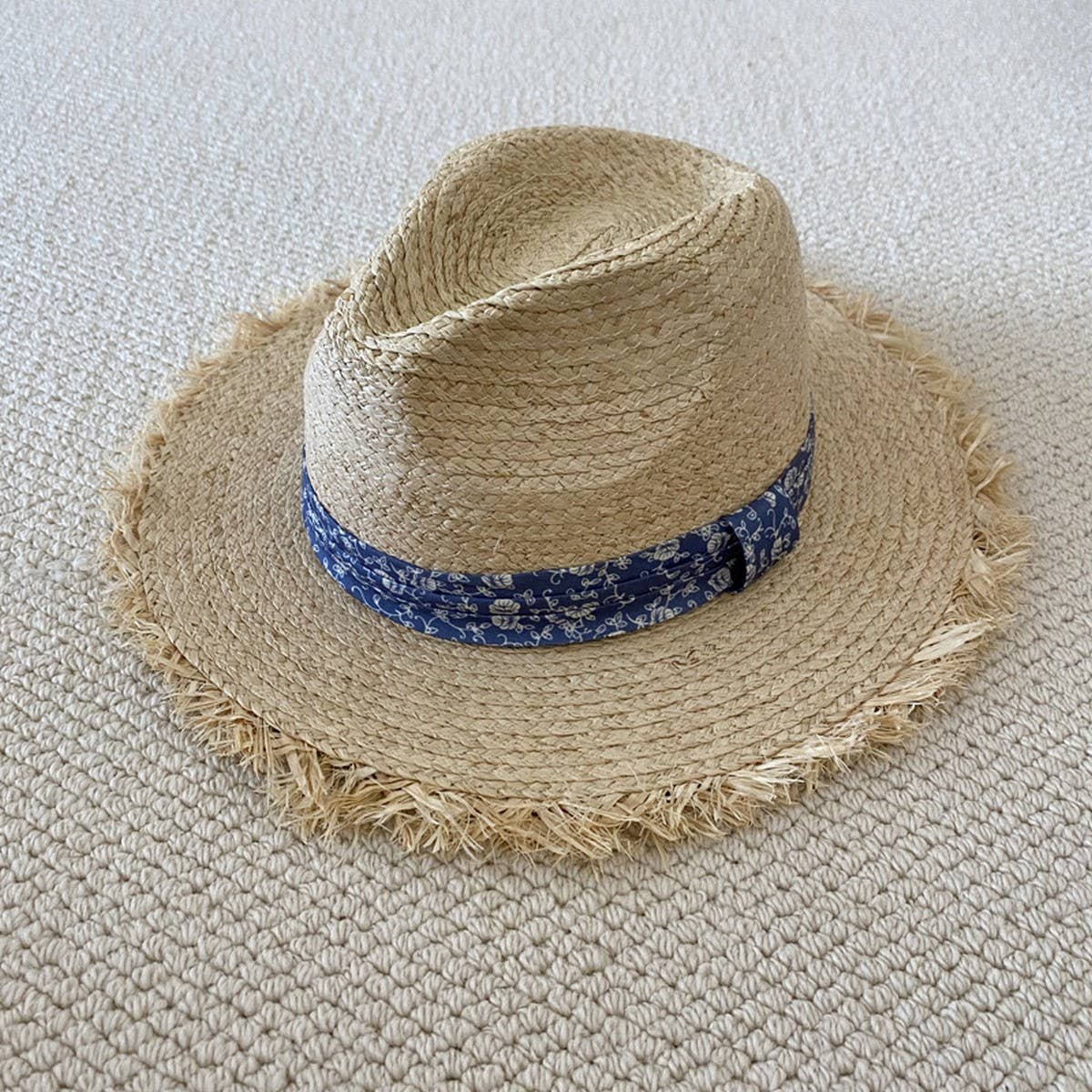 SUMMER LARGE BRIM FUR EDGED STRAW HAT_CWAH3470