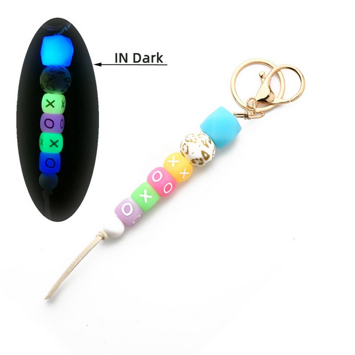 GLOW BEAD BRACELET NEON SILICONE WRISTLET KEYCHAIN_CWAB5095