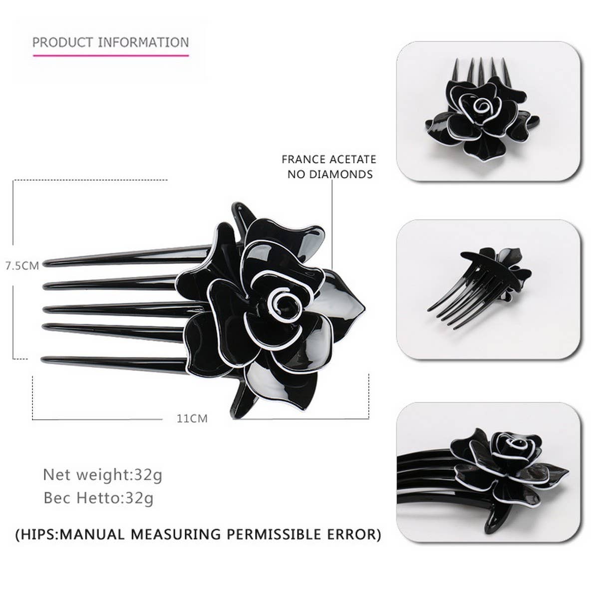 ACRYLIC HAIR ACCESSORIES MULTI TOOTH COMB HAIRPIN_CWAHA4200