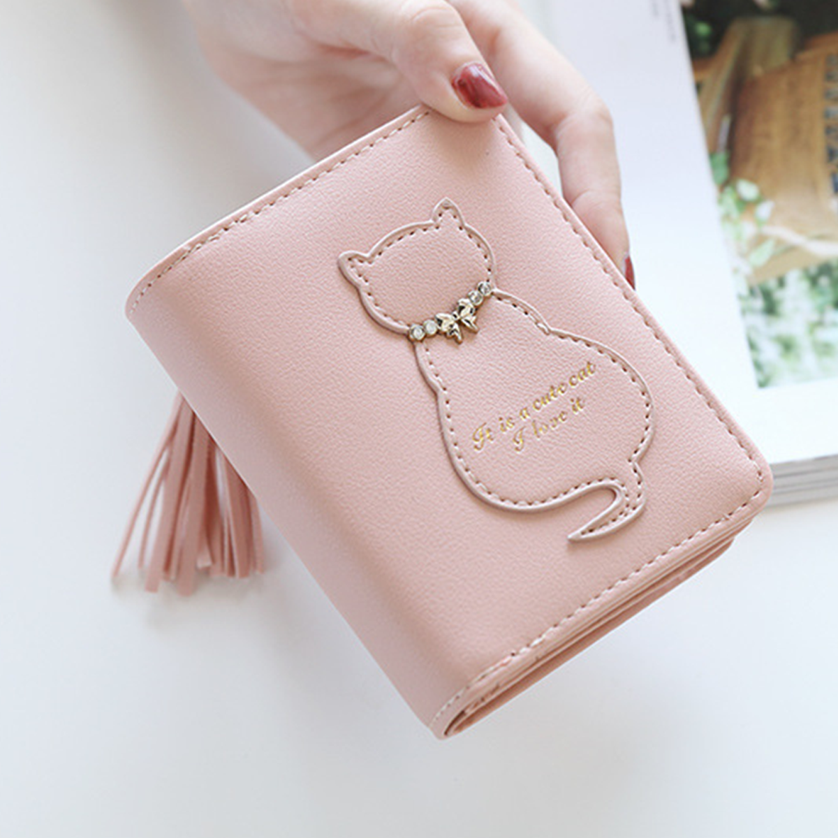 Cute Cat Tassel Zipper Wallet For Girls_Cwab06194