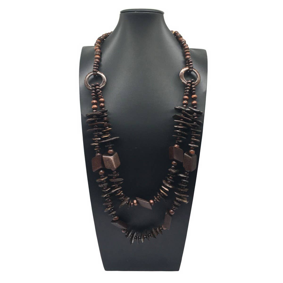BOHEMIAN COCONUT WOOD BEAD LONG NECKLACE_CWMM4552