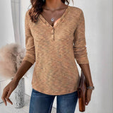 Womens Long Sleeve V-Neck Solid Color T-Shirt