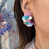 SWEET FABRIC FLOWER STUD EARRINGS HANDMADE FRESH_CWMM6281