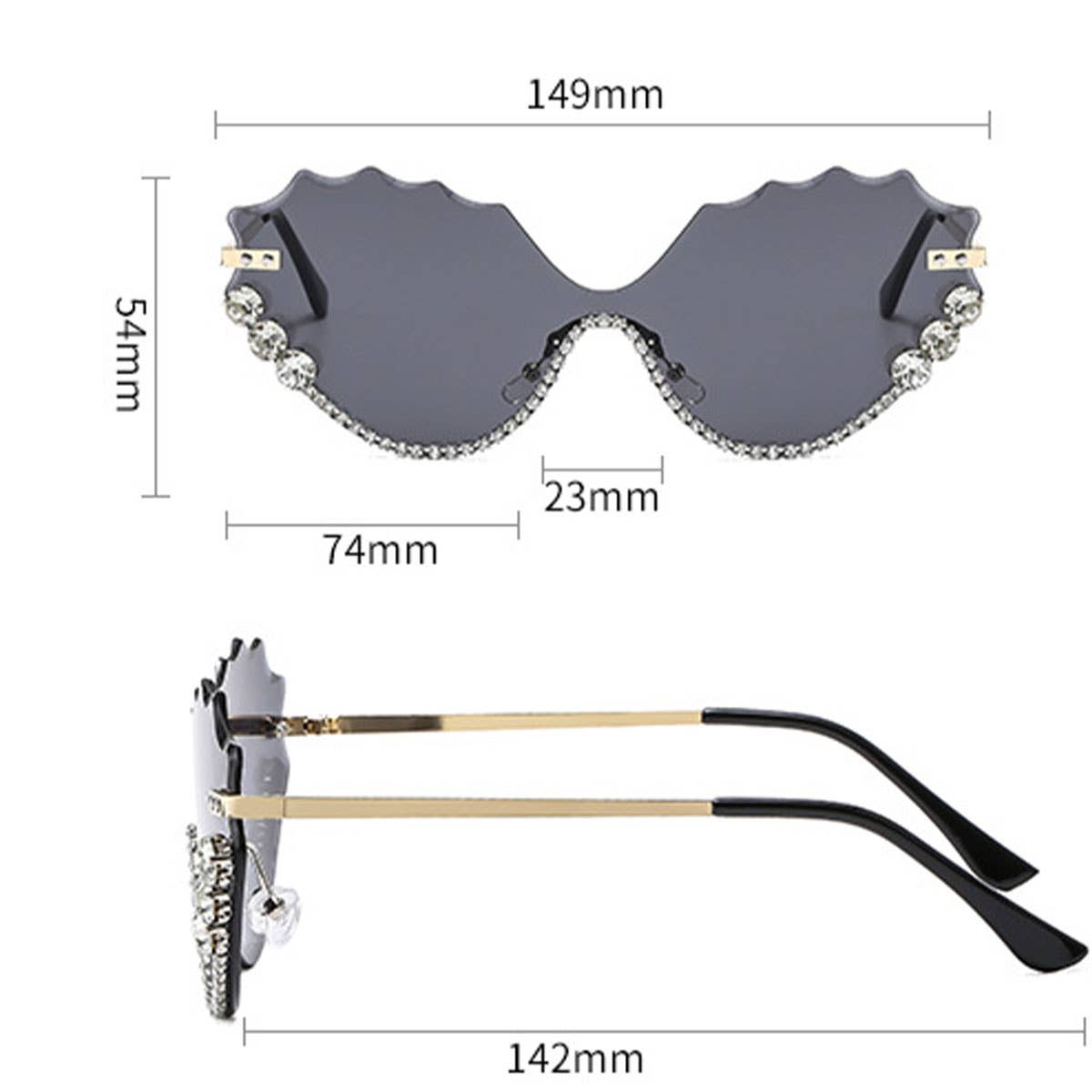HALF FRAME WING CUTOUT RHINESTONE SUNGLASSES_CWASG1191