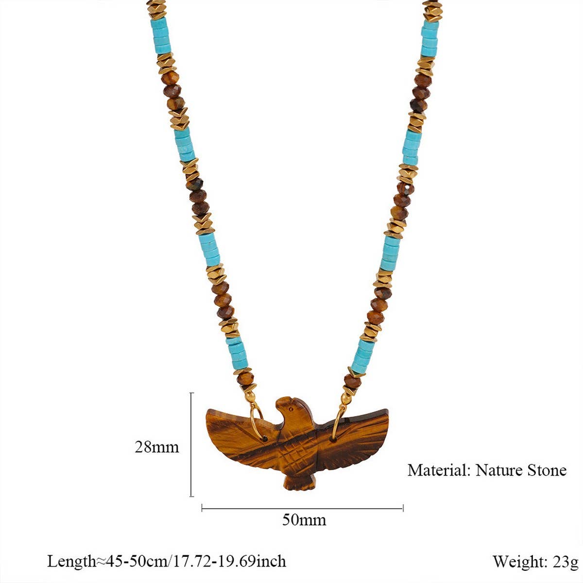 HANDMADE EAGLE NECKLACE WITH GEMSTONE BEADS_CWMM7532