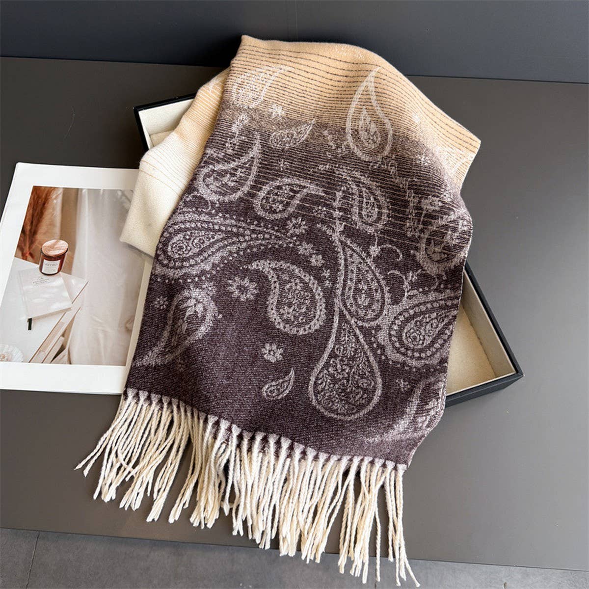 Autumn Winter Paisley Colorblock Tassel Scarf_Cwasc03274