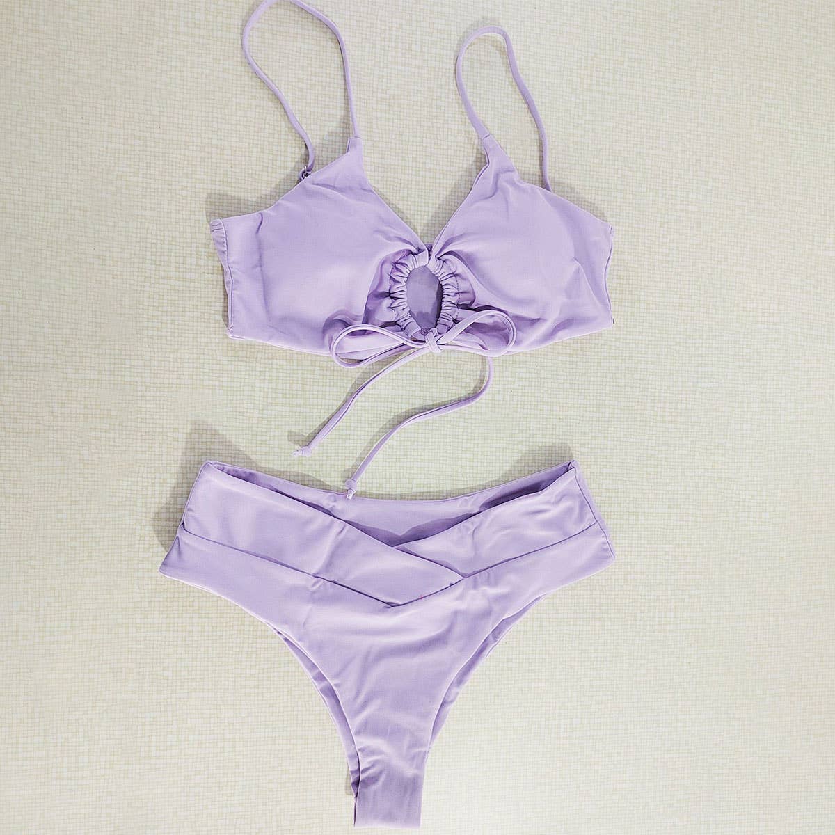 Tied Bow Bikini Set-Solid Color Sexy Swimsuit_Cwmw0189