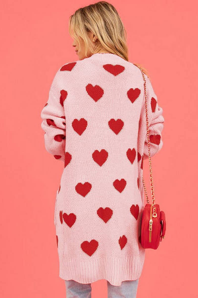 Women Cute Heart Print Open Front Mid Cardigan_Cwocal0487
