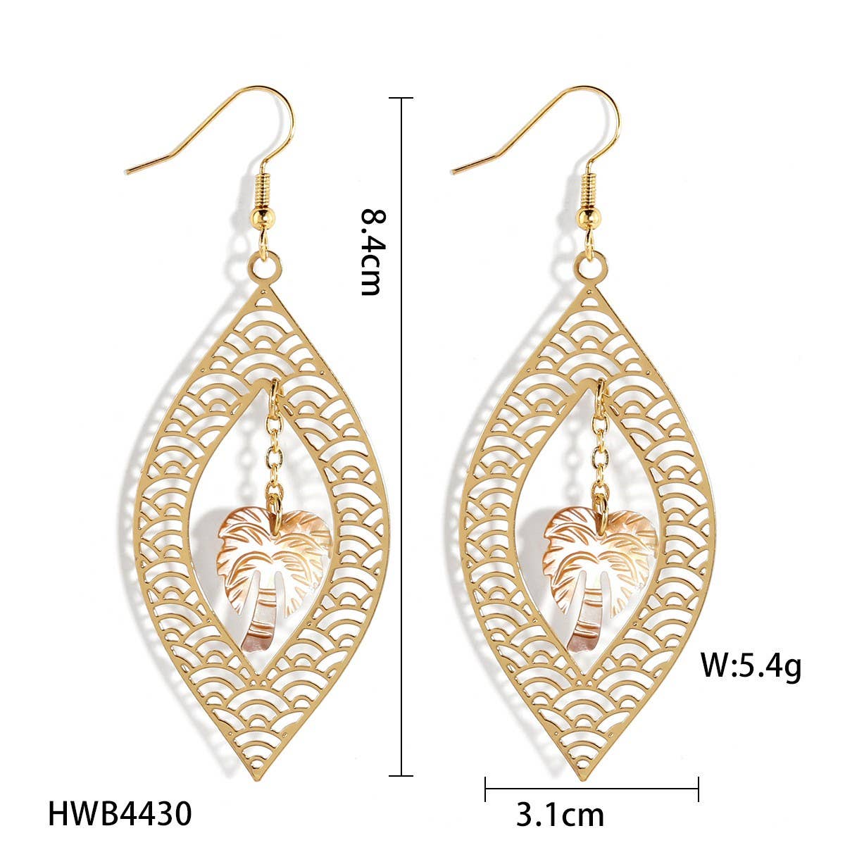 HOLLOW YELLOW SHELL LEAF CARVED EARRINGS_CWMM4366
