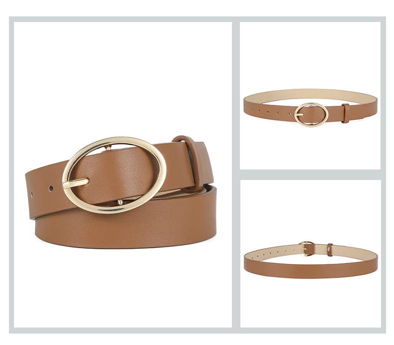 Leopard Print Pu Leather Belt With Round Buckle