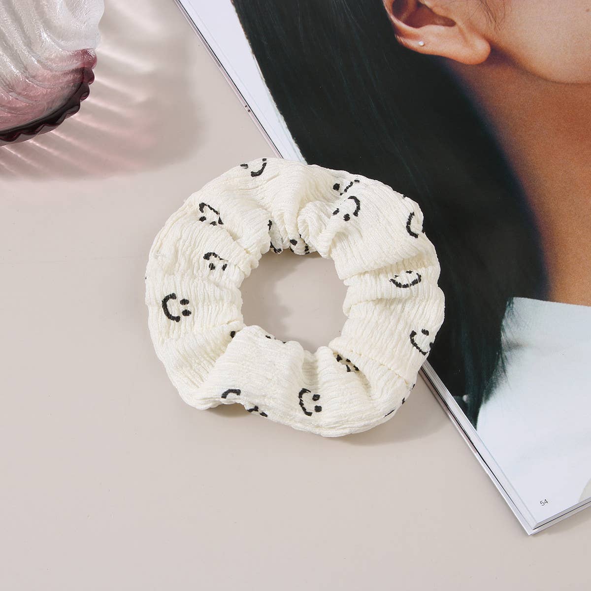 SIMPLE AND LOVELY SMILING FACE HAIR RING HAIR ROPE_CWAHA0457