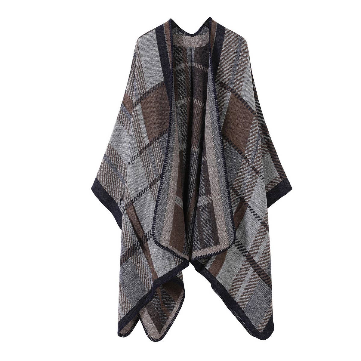 SHAWL FAUX CASHMERE JACQUARD SLIT CAPE_CWASC2211