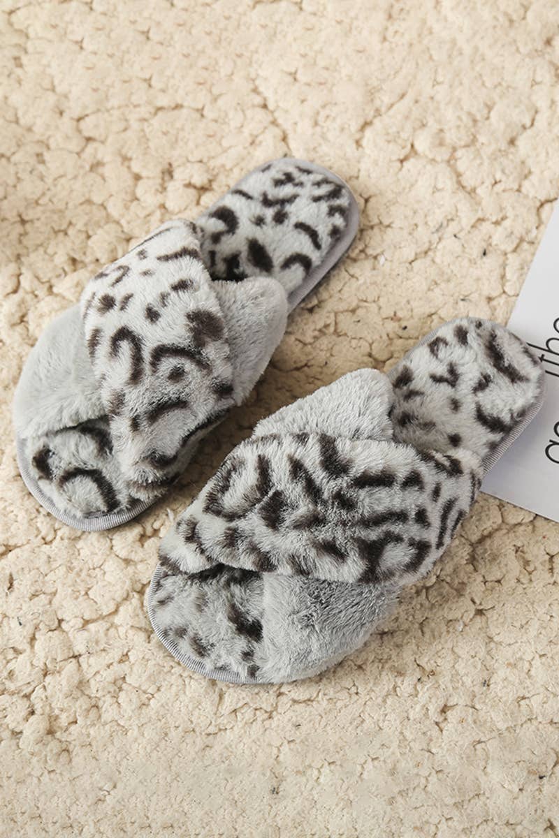 LEOPARD PATTERN CROSS FLUFFY HOME BEDROOM SLIPPERS_CWSHS0228