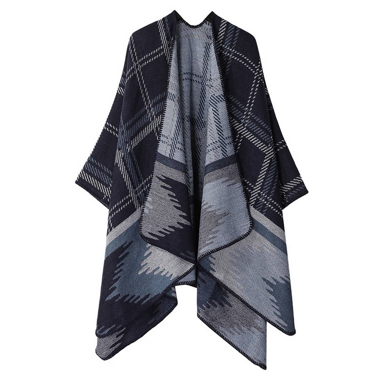 DOUBLE SIDED PLAID FAUX CASHMERE SHAWL CAPE_CWASC2135