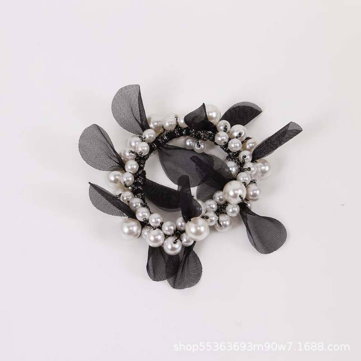 ELEGANT LACE PEARL HAIR TIE BUN PONYTAIL BAND_CWAHA6875