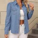 Solid Color Temperament Lapel Denim Shirt