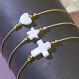 IRON GALLSTONE SHELL CROSS HAND BEADED BRACELET_CWMM3863