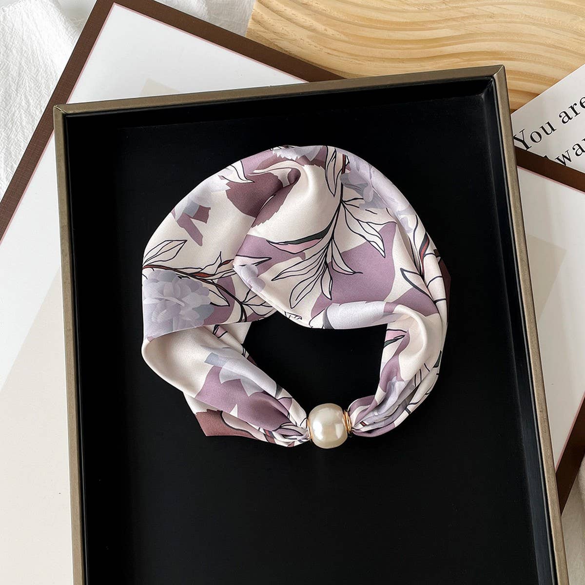 PEARL BUTTON SCARF ELEGANT PRINTED SCARF_CWASC0821