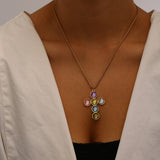 STAINLESS STEEL CROSS NECKLACE EARRINGS SET_CWMM8890