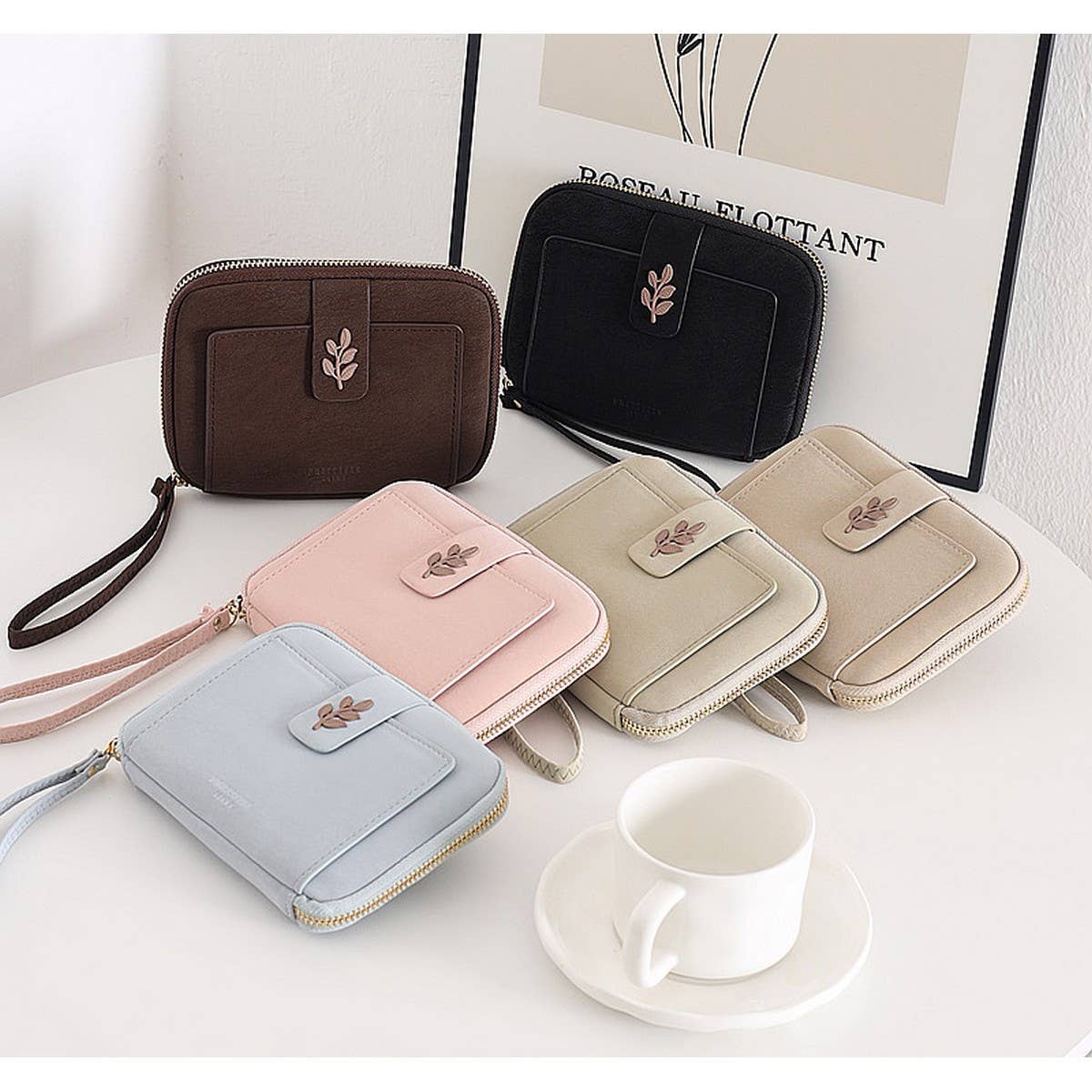 New Solid Leaf Decor Zipper Short Wallet_Cwab06258
