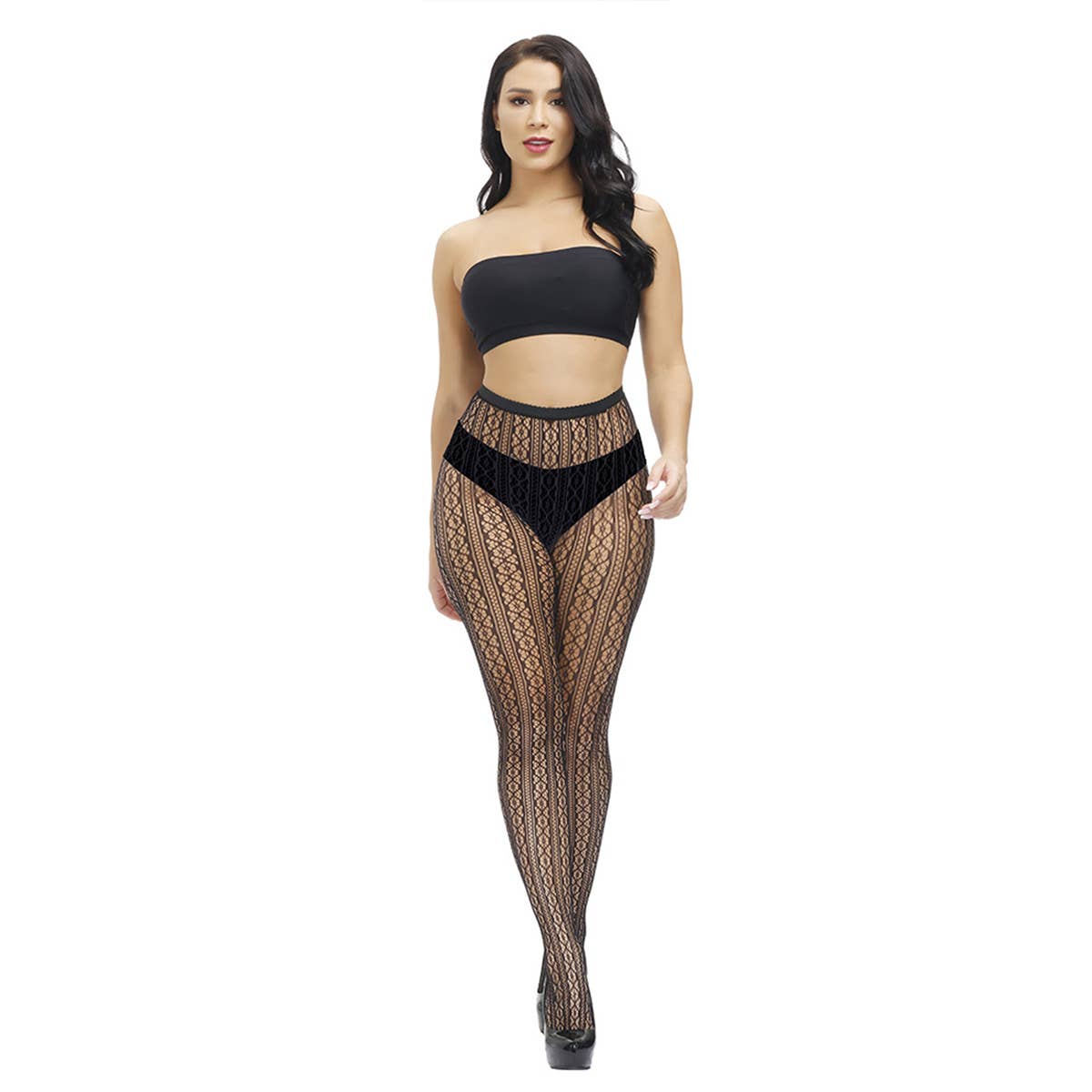 Women Patterned Fishnets Tights Black Pantyhose Sto_Cwms0238