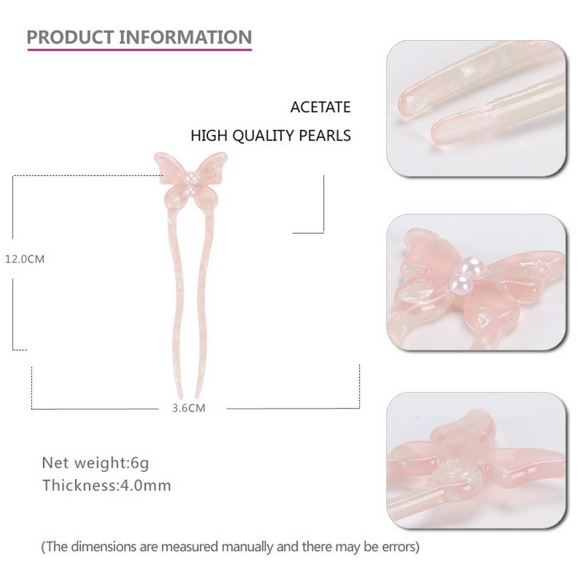 BUTTERFLY ACETATE HAIRPIN U SHAPED PEARL HAIRPIN_CWAHA4207