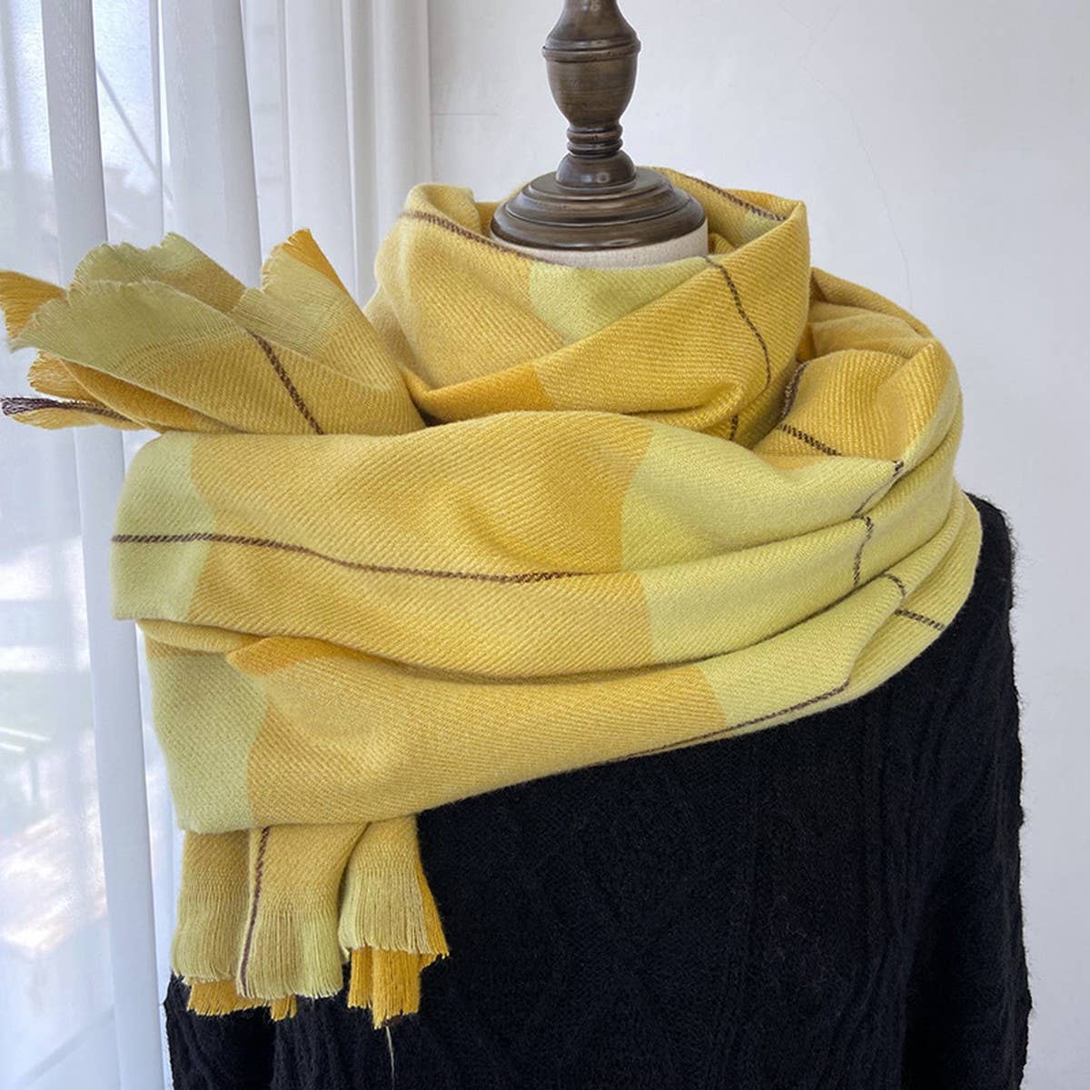 Vintage Plaid Scarf Long Faux Cashmere Wrap_Cwasc1475