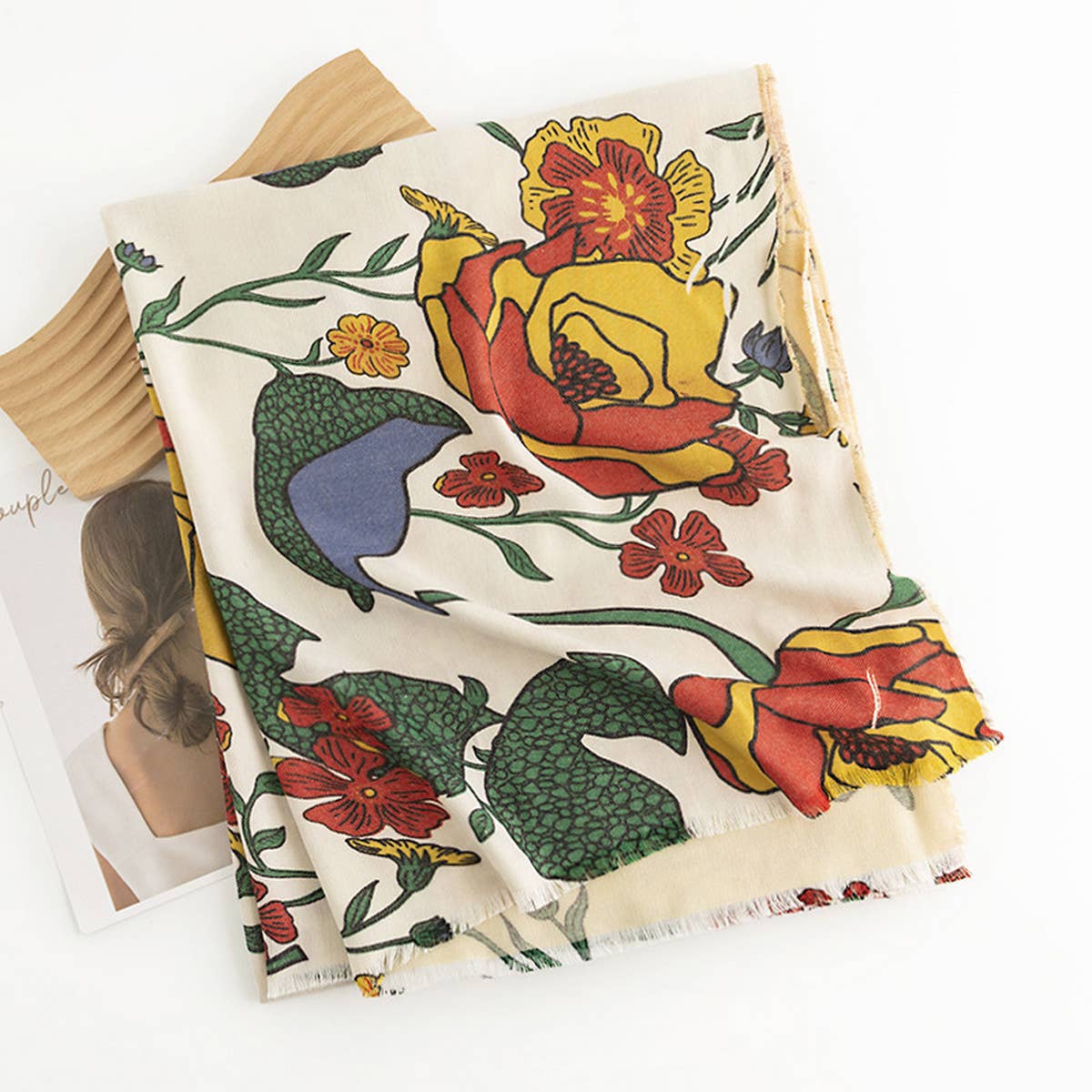 Retro Clip-On Large Flower Warm Short Beard Scarf_Cwasc0487