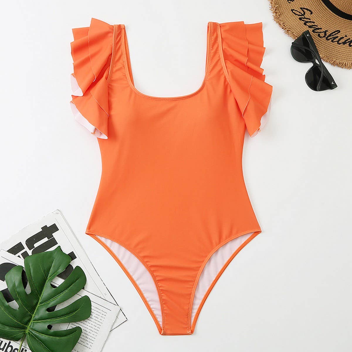 Womens Solid Color Bikini Sexy One-Piece Swimsuit