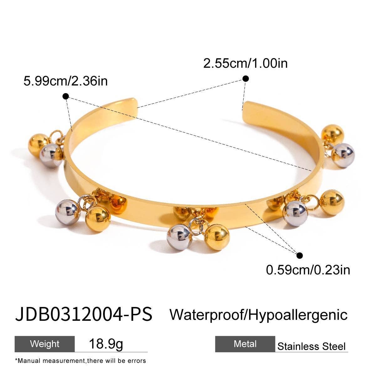 18K GOLD SILVER BEAD OPEN BANGLE TRENDY STYLE_CWAJE4670
