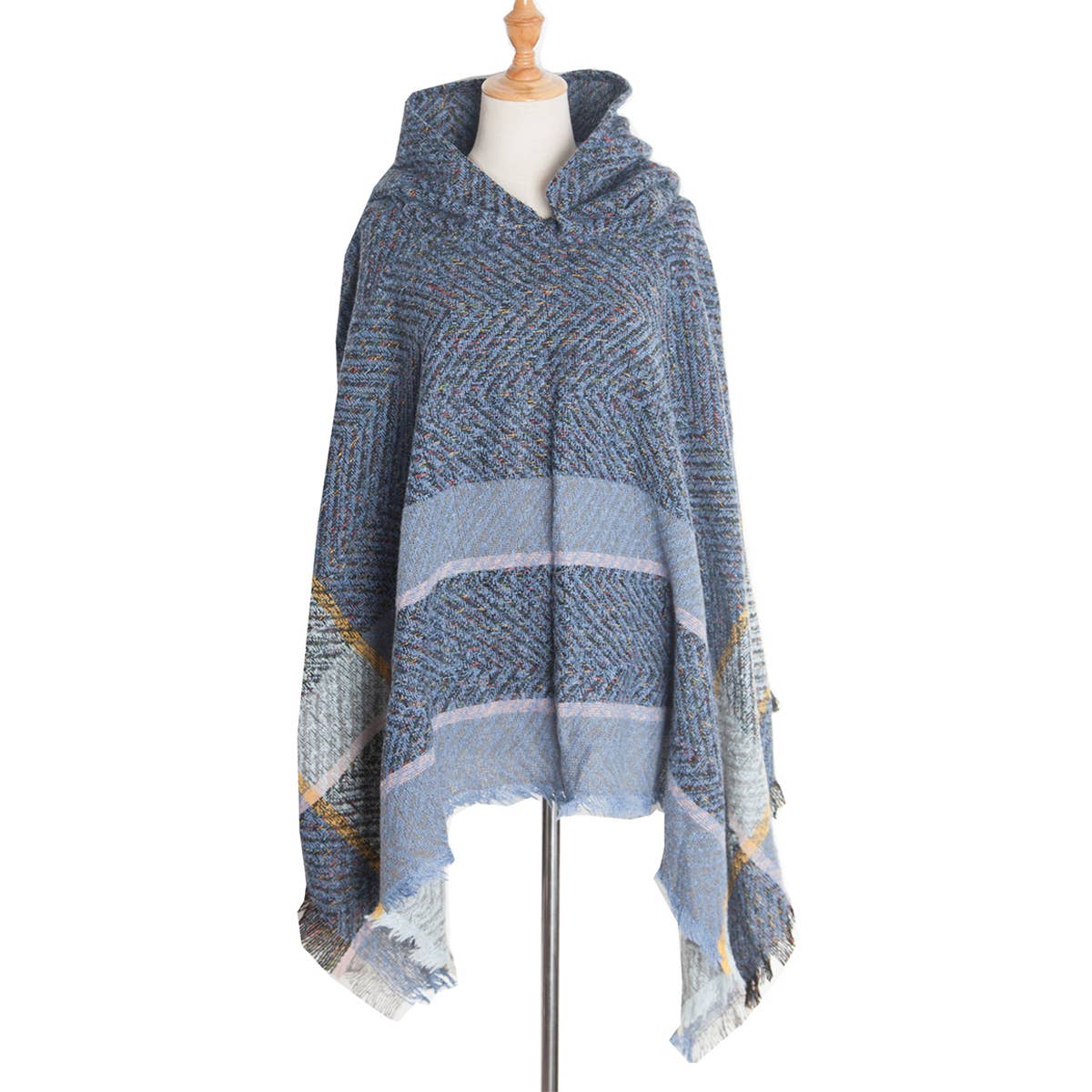 Women Herringbone Pattern Hooded Shawl_Cwasc1202