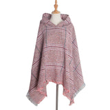 CIRCLE YARN FUR LARGE PLAID HOODED CAPE SHAWL_CWASC1211