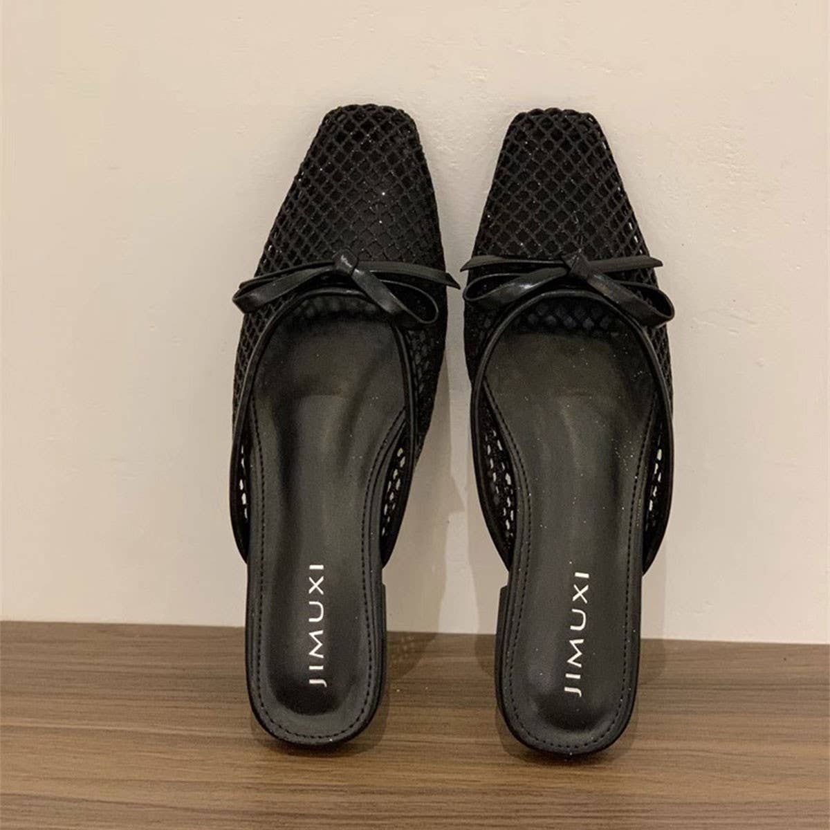 MESH BOW KNIT MULES FLAT BALLET SLIP ON SHOES_CWSHF0114