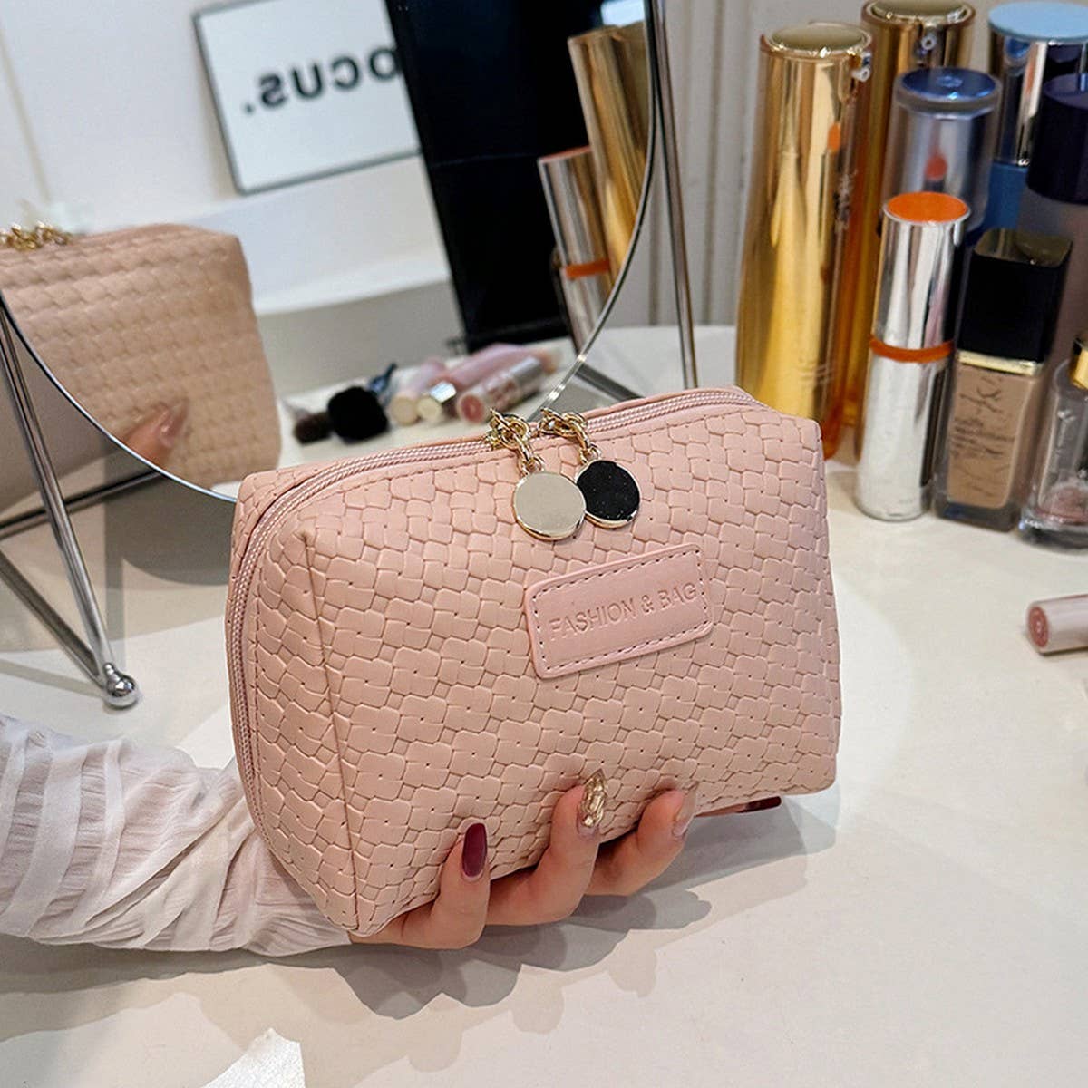 PORTABLE WOVEN PATTERN HIGH END COSMETIC BAG_CWAB4402