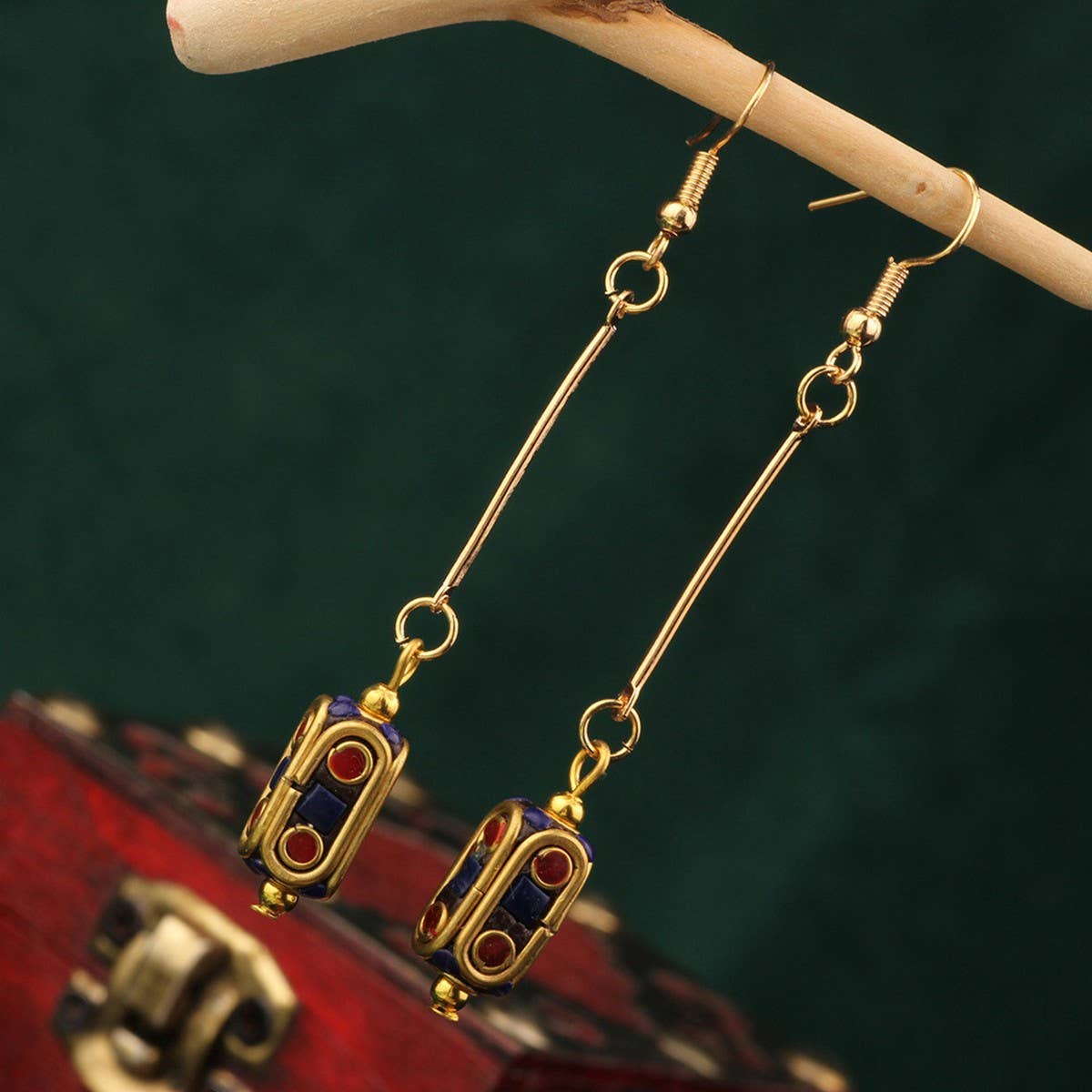 NEW NEPALESE INLAID ETHNIC GEOMETRIC EARRINGS_CWAJE3995